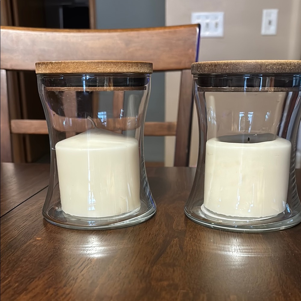 Cream and Brown Glass Candle Holders Accents